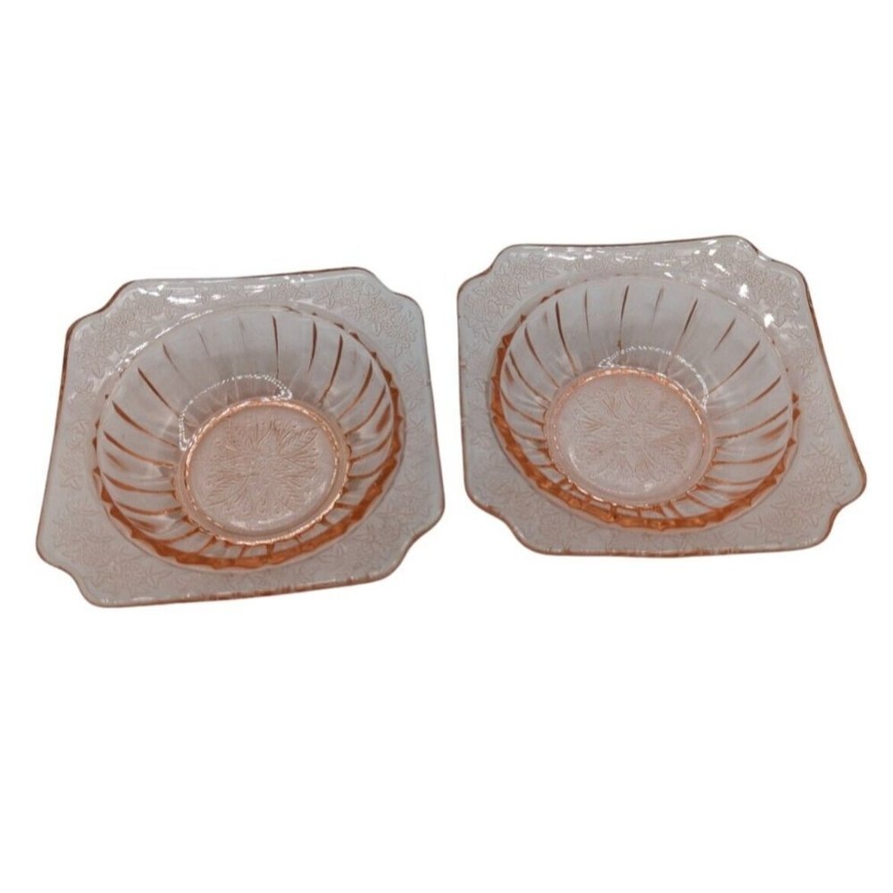 Vtg set of 2 1930's Jeannette Glass Adam Pattern Pink Depression 4-3/4" Bowls
